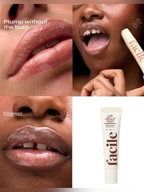 Facile Cognac Lip Jelly Tint- lip plumping moisturizer, no burn, peptides, sheer